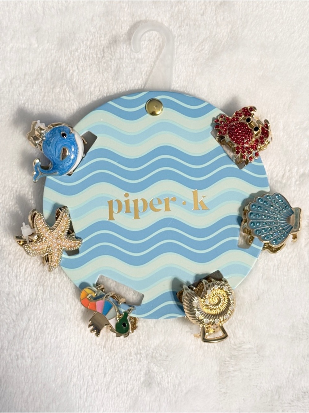 Piper K Metal Enamel Sea Creature Mini Hair Clip Set - Blue, Red, Gold